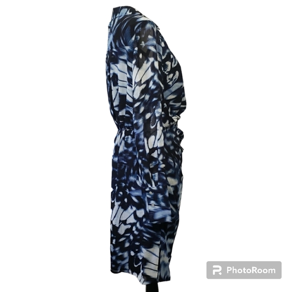 NWT Calvin Klein Sheer Long Sleeve Printed Chiffon Twist Front Dress - Picture 7 of 11